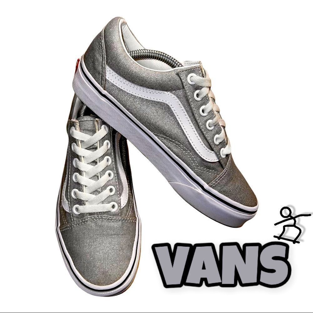 Authentic Vans Silver Glitter Old Skool Sneakers Women's Size 6.5